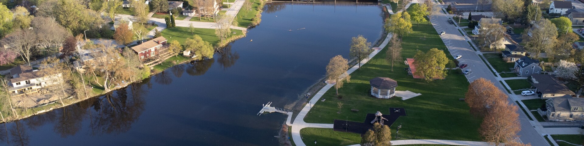 aerial view of a small town (grafton, wisconsin)