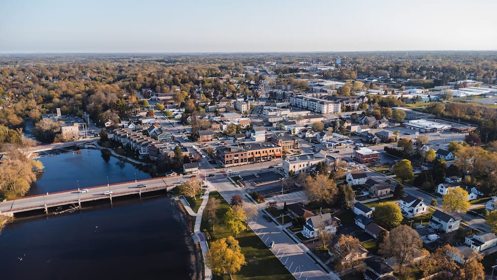 aerial view of a small town (grafton, wisconsin)