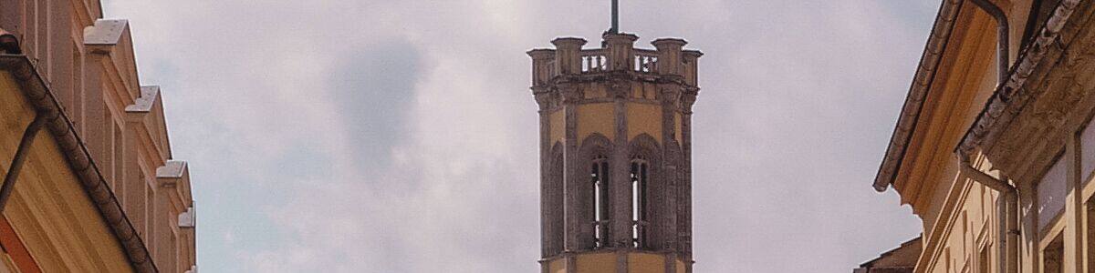 The town hall of Zittau was built between 1840 and 1845 in Neo-Renaissance style by Carl August Schramm according to the construction plans of Karl Friedrich Schinkel, and completely renovated from 1990 onwards.