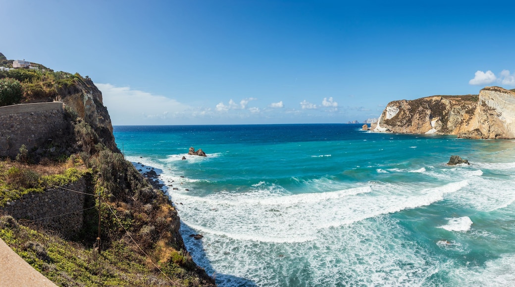 Panoramic view from the top of Chiaia di Luna beach in the Ponza island, Lazio, Italy. The beach is closed to tourists, due to falling rocks that killed several people. It can be admire from the sea