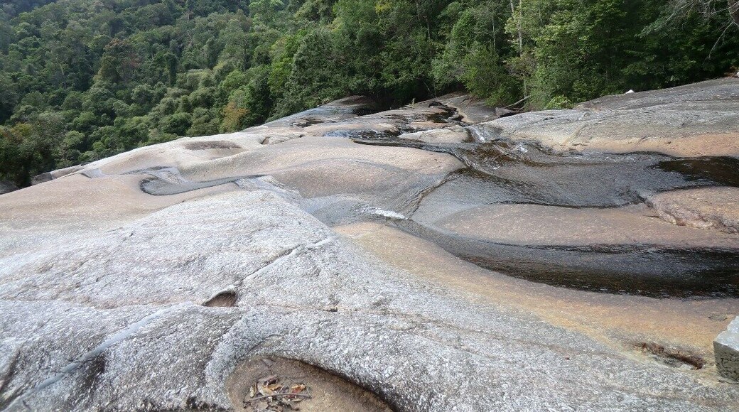 Telaga Tujuh or Seven Wells. We rented a scooter en we took it Island hopping. The seven wells is a great stop.