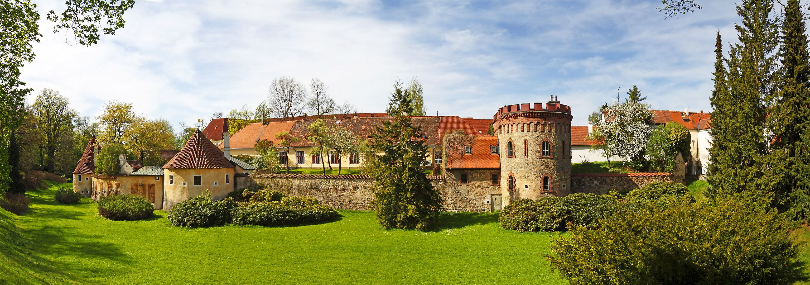 Panorama of Trebon, Remains of old town fortification, Trebon is a old historical town in South Bohemian Region, Czech republic