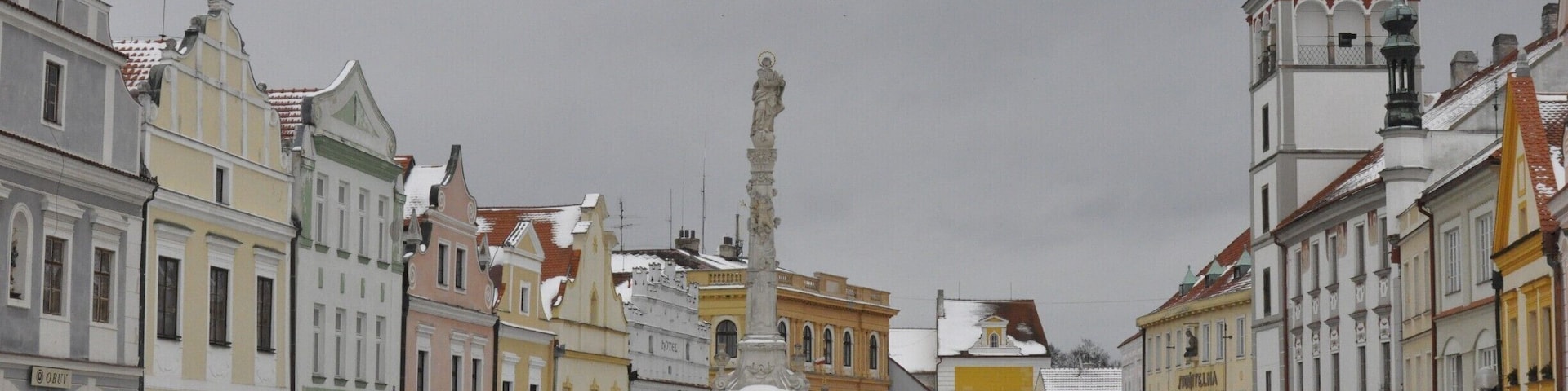 Main Square in Třeboň, South Bohemia
Trebon is a very pleasant town in South Bohemia, only 20 km from České Budějovice. The town is a popular tourist destination and is famous for carp, which are common in the ponds that surround the town. 
Definitely more of a summer destination, when you can enjoy the many restaurants and local brewery (Regent),