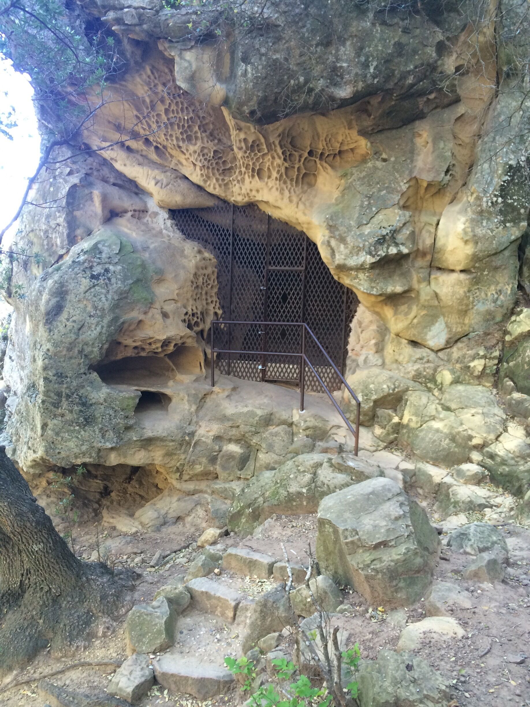 Cave entrance. Pictographs can be viewed through the protective barrier. 