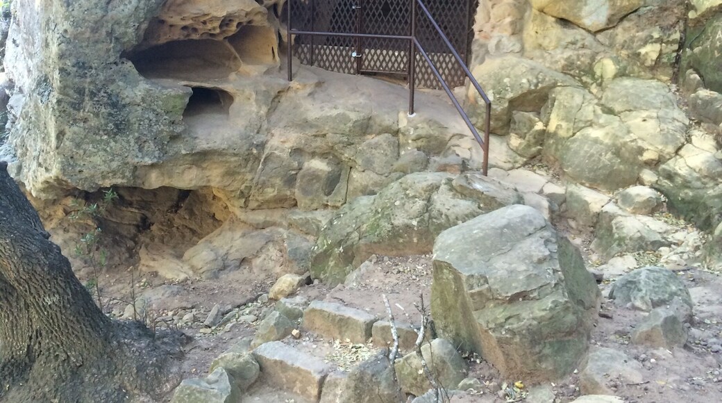 Cave entrance. Pictographs can be viewed through the protective barrier.