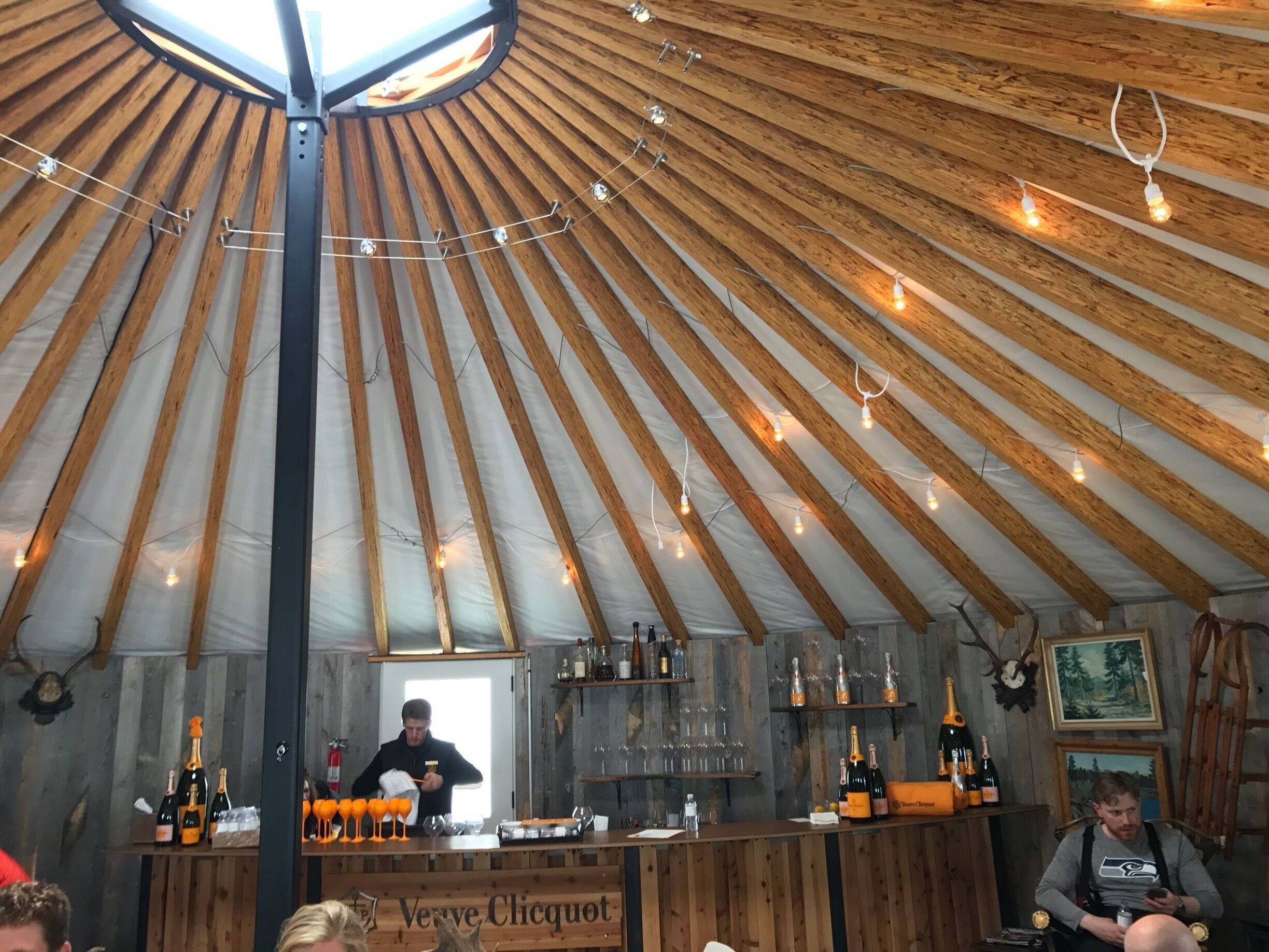Veuve yurt outside. Good ending to long day of skiing. 
