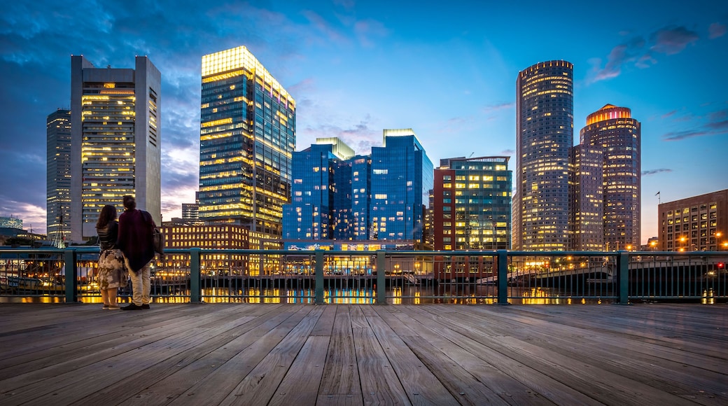 Boston in Massachusetts, USA at Boston Harbor and Financial District.