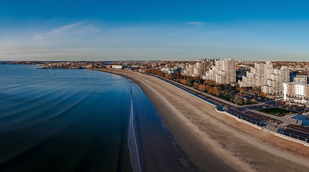 Aerial view of serene Revere Beach coastline, Massachusetts, United States.