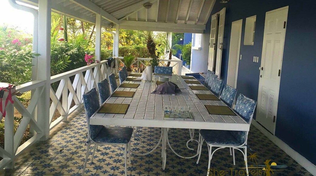 Have breakfast on the gallery at Villa Petrus in Black Rock, Tobago