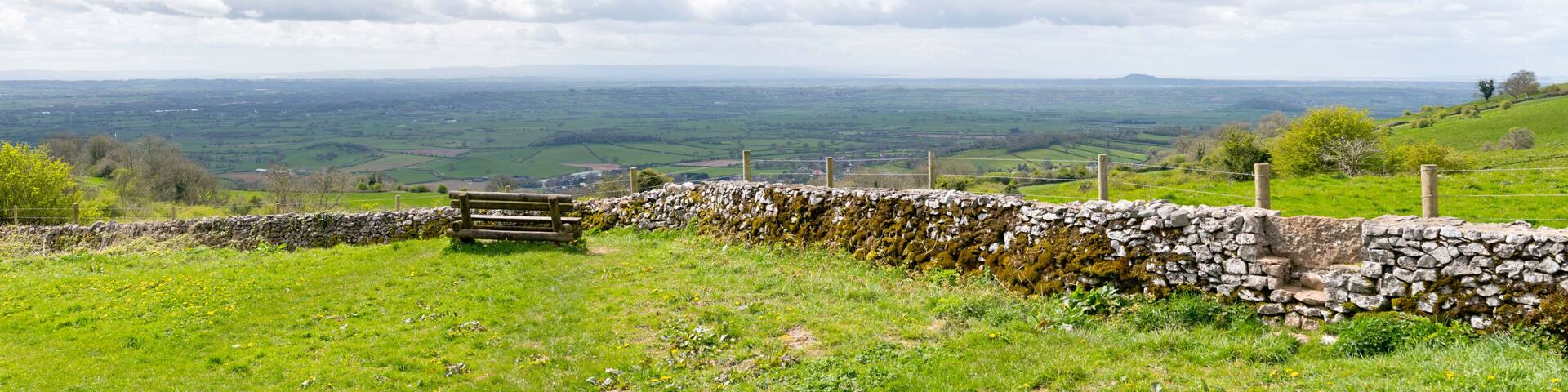 View from Deerleap viewpoint in the Mendip Hills looking across the Somerset landscape.