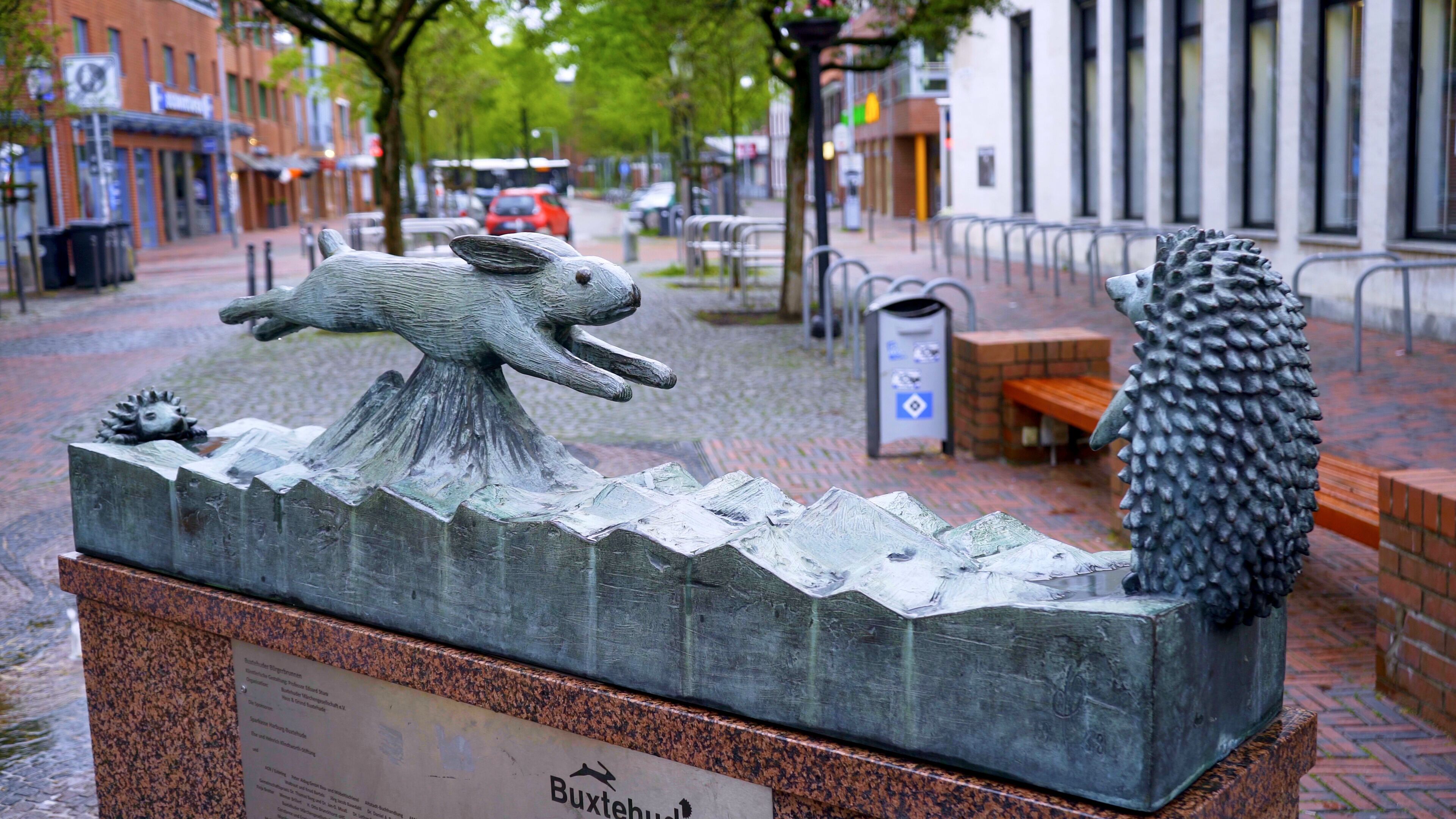 Hare and Hedgehog Landmark of historic city of Buxtehude in Northern Germany - travel photography