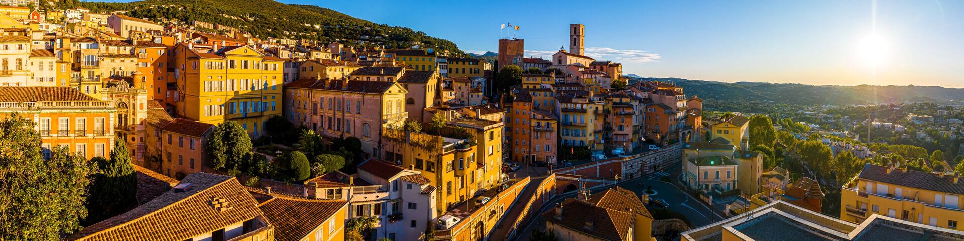 Aerial view of Grasse, a town on the French Riviera, known for its long-established perfume industry