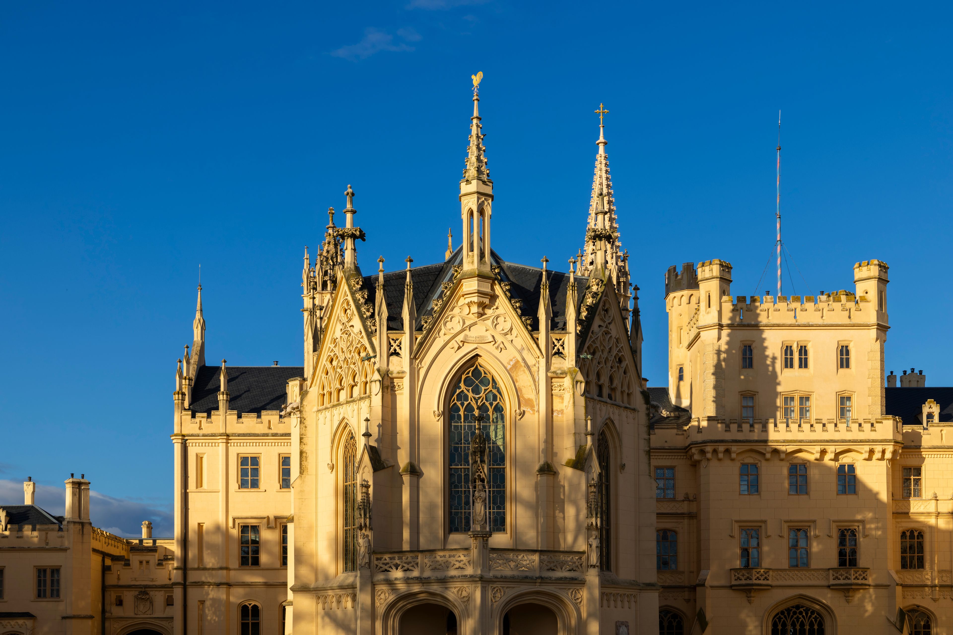 Lednice Chateau showcasing gothic revival architecture in Czechia