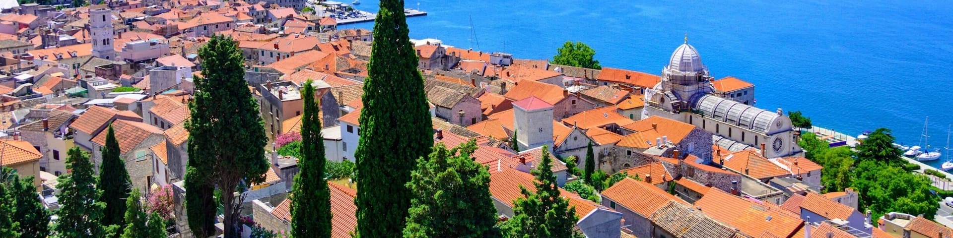 Cathedral of St James and Kanal-Luka in Šibenik, Croatia. The cathedral was added to the list of UNESCO World Heritage Sites in 2000. Photograph taken from St. Michael’s Fortress.