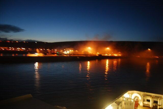 Leaving Scrabster at Dusk As we were leaving Scrabster there was a lot of smoke coming from a couple of the boats in the harbour, taken without a tripod, hence shake