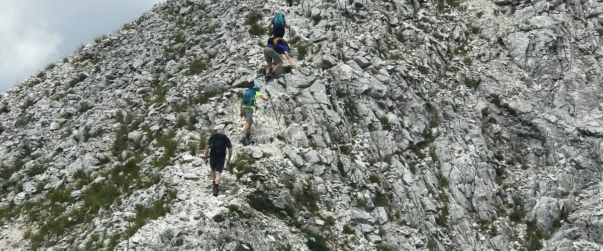 Hiking up the rocky top...