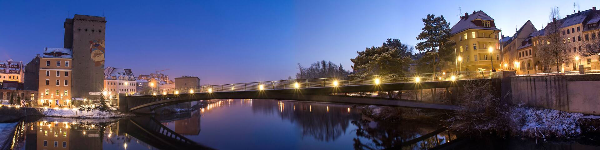 goerlitz historic city germany with poland border panorama at night