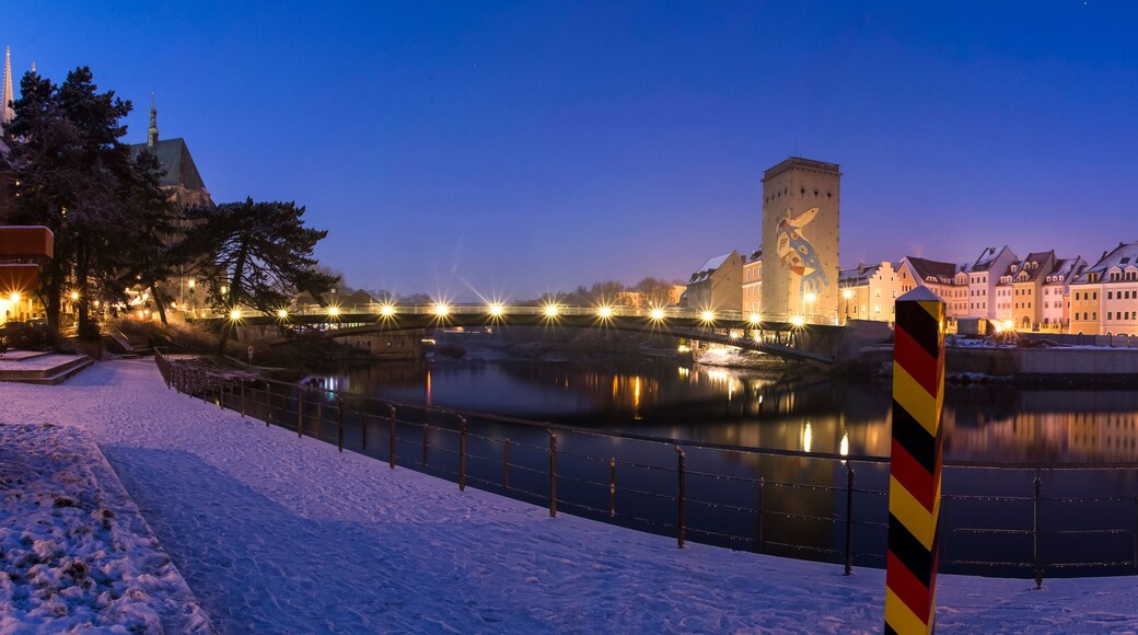 goerlitz historic city germany with poland border panorama at night