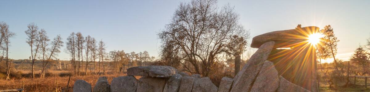 Dolmen da Cunha Baixa in the town of Mangualde, tomb megalithic monuments in Viseu District, Portugal
