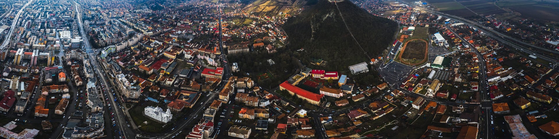 Wide panorama of Deva fortress and city around, Romania