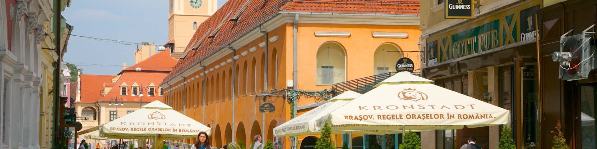 Brasov featuring a city and cafe scenes as well as an individual femail