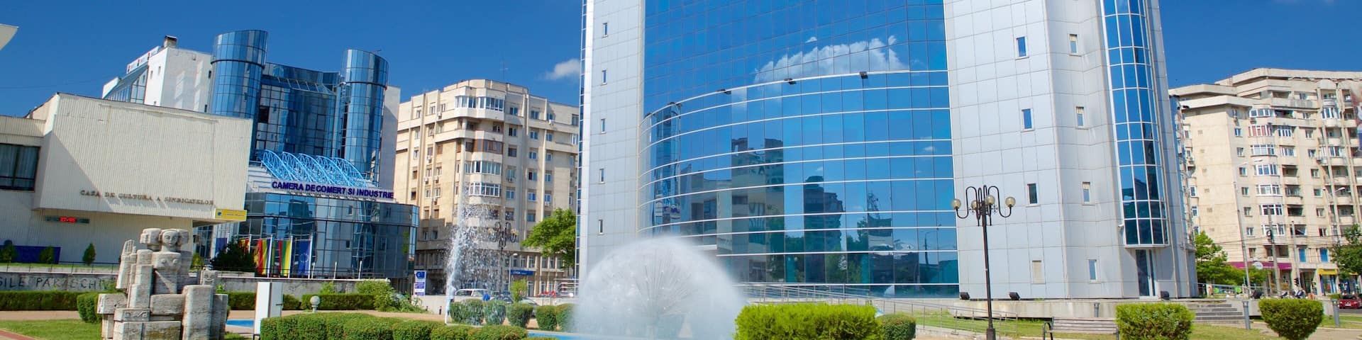 Ploiesti featuring modern architecture and a garden