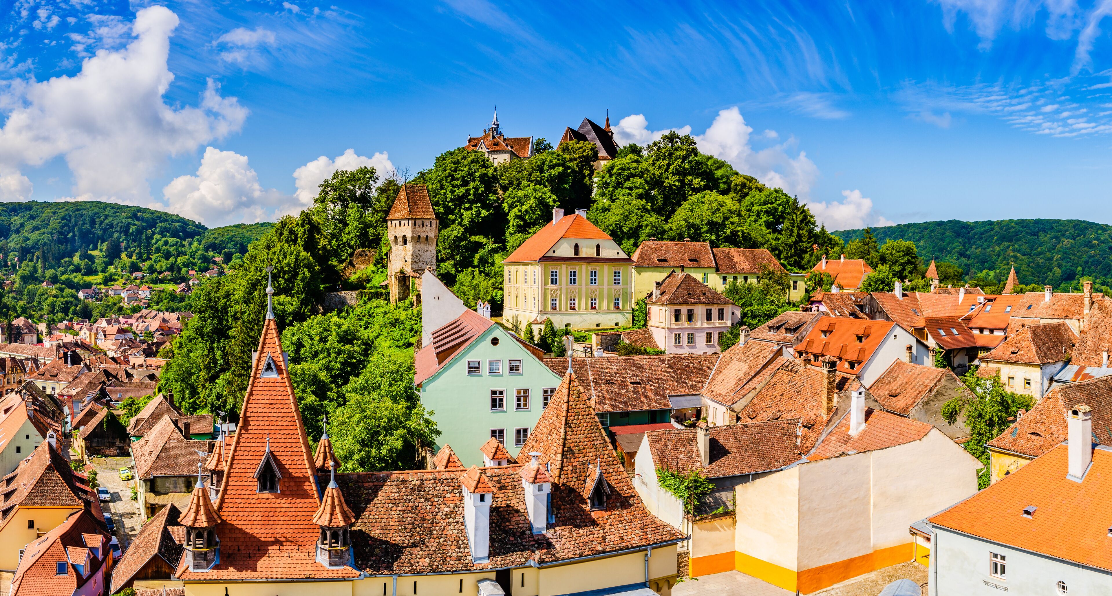 Medieval old town Sighisoara in Mures County, Transylvania, Romania