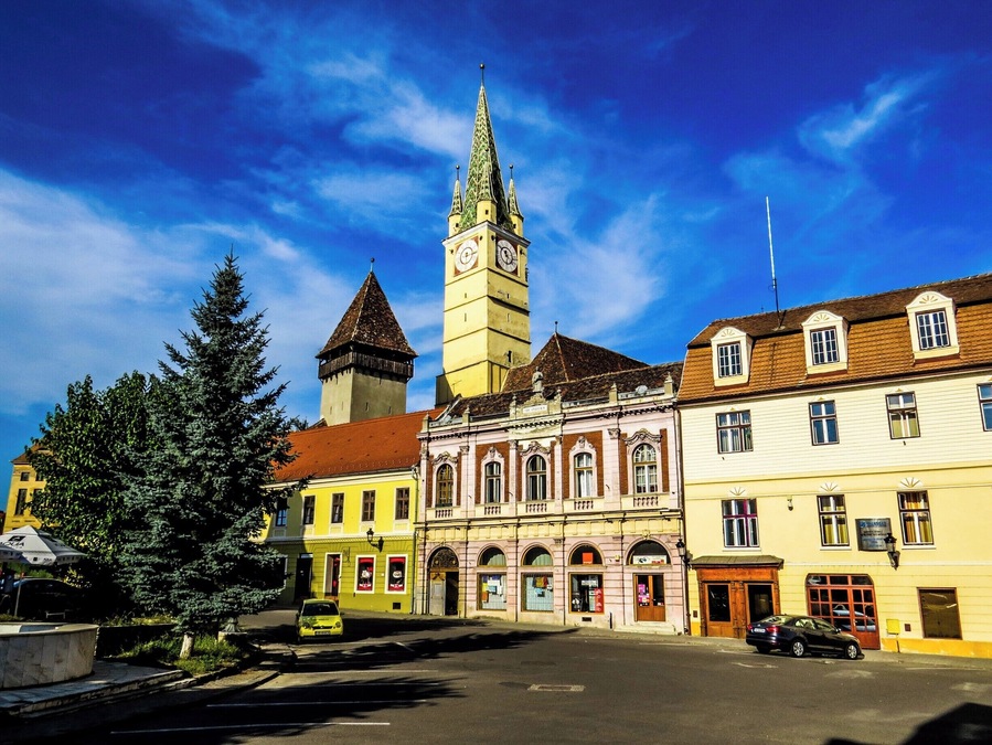 Medias, located in the middle basin of Târnava Mare River, at 39 km from Sighisoara, Transylvania region, Romania.