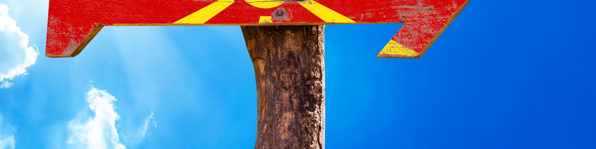 Macedonia Flag wooden sign with sky background