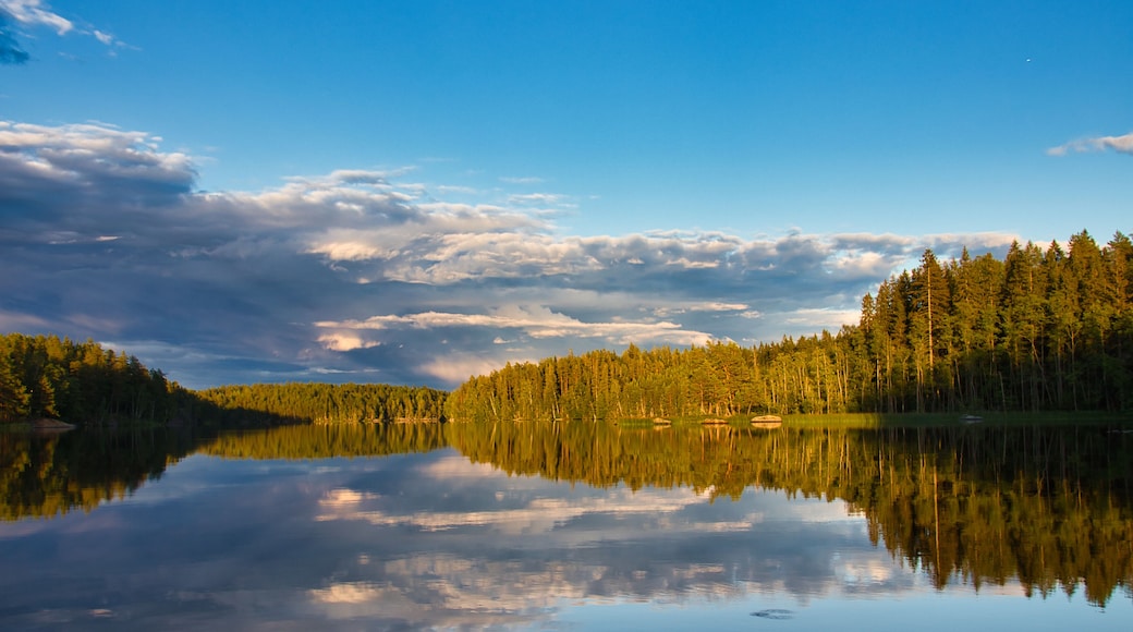 Idyllic panorama landscape of Swedish lake sunset