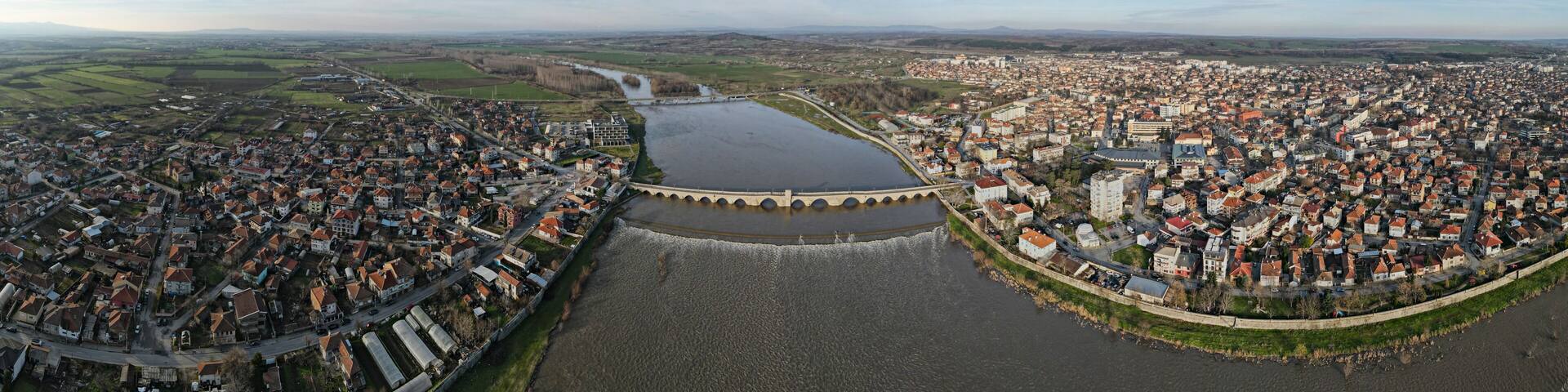 Aerial panorama of Sixteenth century Old Bridge in Svilengrad, Bulgaria