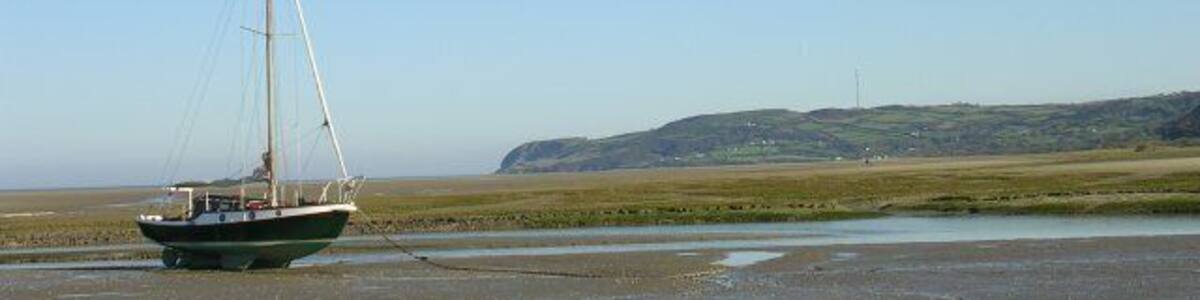 High and dry! Looking to the northeast across the mud and sand of Red Wharf Bay at low tide. The TV transmitter mast at Llandona is prominent on the skyline beyond.
