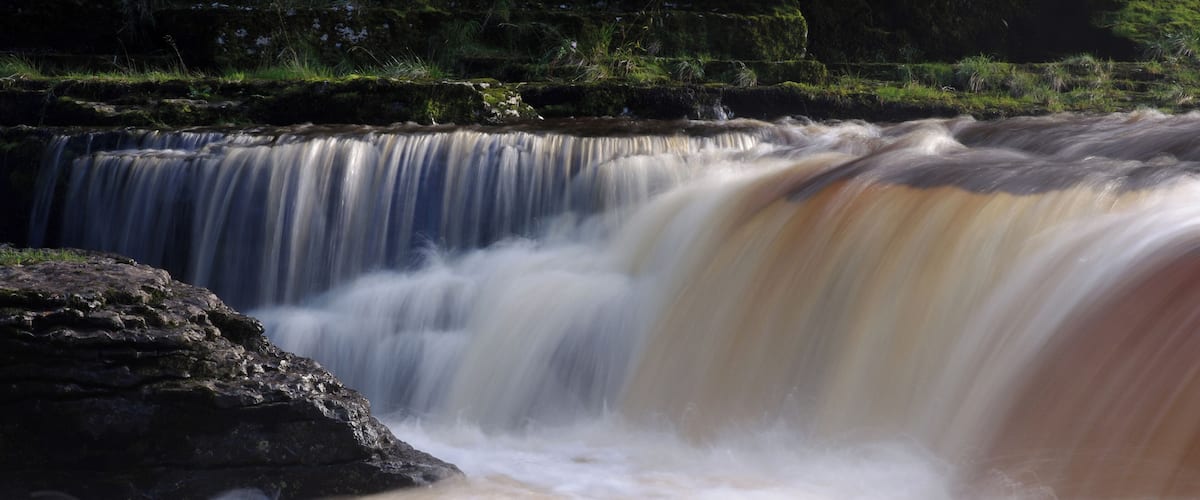 Long exposure photo of the lower Aysgarth Falls in Yorkshire.