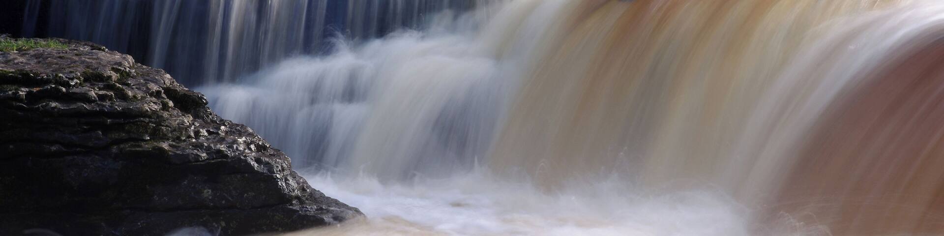 Long exposure photo of the lower Aysgarth Falls in Yorkshire.