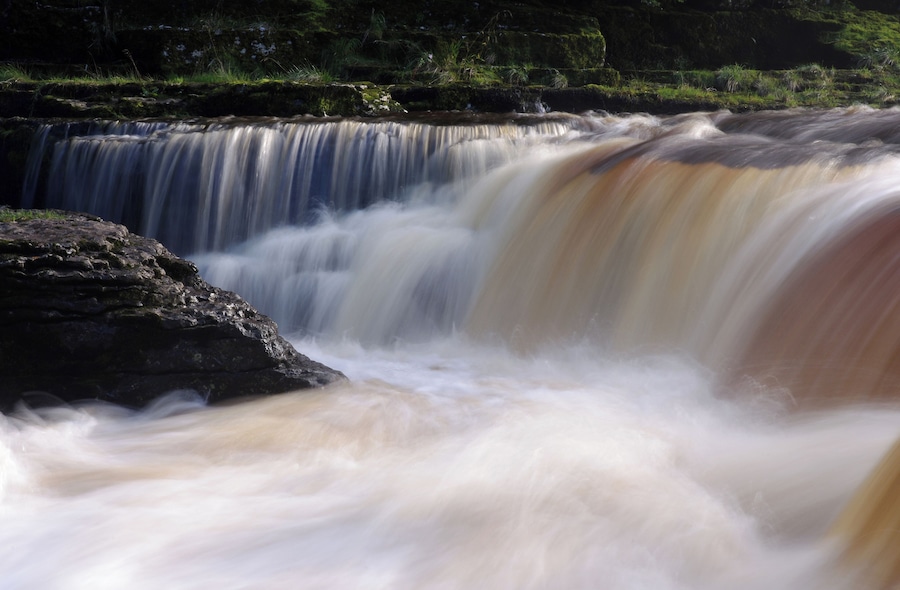 Long exposure photo of the lower Aysgarth Falls in Yorkshire.