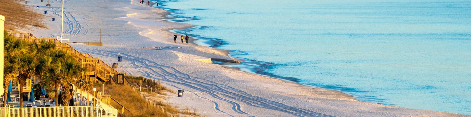 Panama City Beach coastline at sunset, Florida.