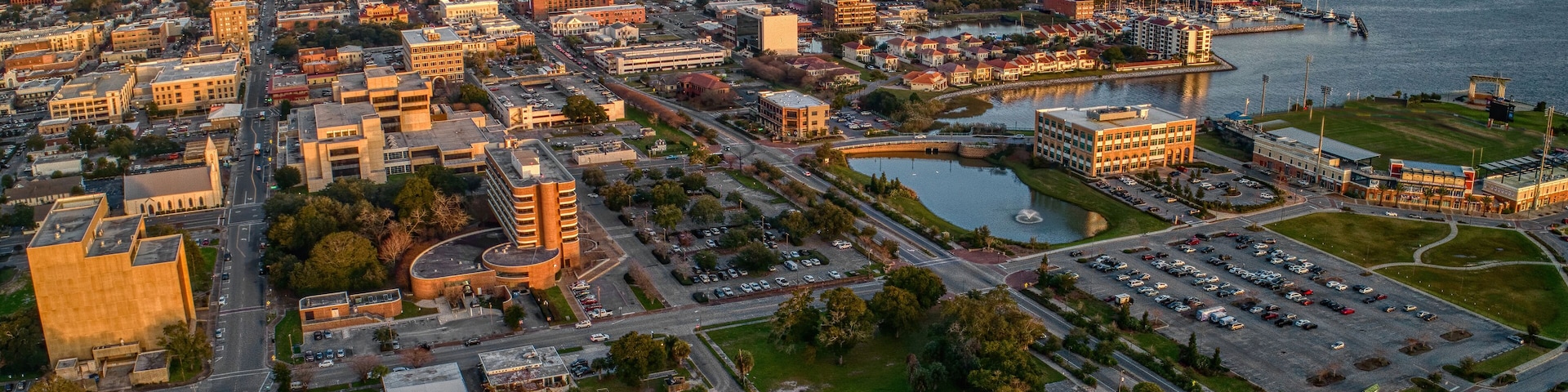 Aerial View of Pensacola Florida during Sunset