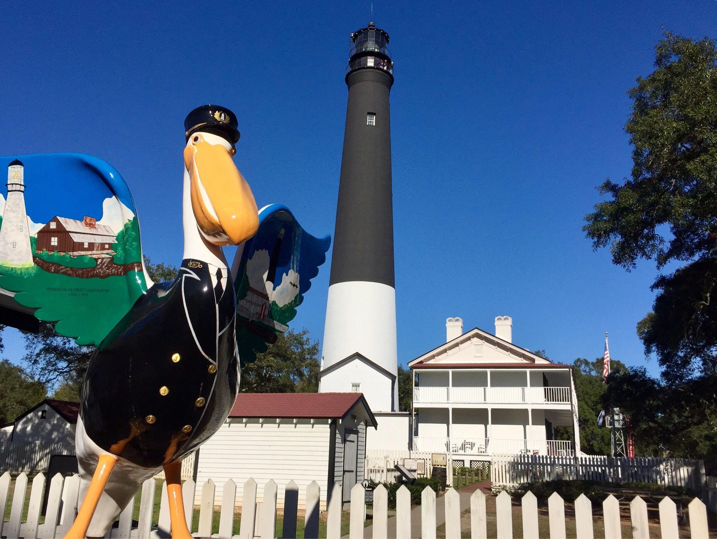 Jeremiah the Pelican, part of a base wide art project from 2004 along with the Pensacola lighthouse which dates to 1859 and is still in active use today!  