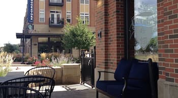 Eddy Street Commons is a retail/apartment planned development on the edge of the University of Notre Dame campus that includes this Irish pub which offers Sunday brunch and allows dogs on the patio!