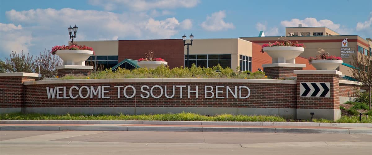 South Bend showing signage and flowers