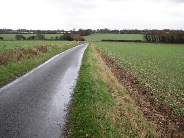 Un camino rural estrecho que serpentea por campos.