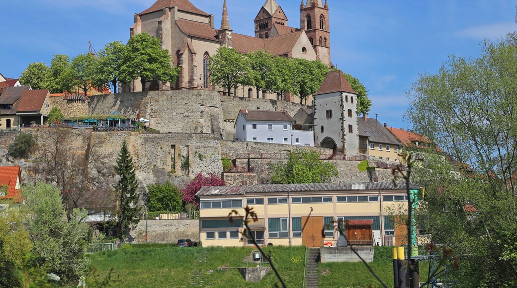 Breisacher Mountain with Mรผnster. The Stephansmรผnster in Breisach is a Romanesque-Gothic church.