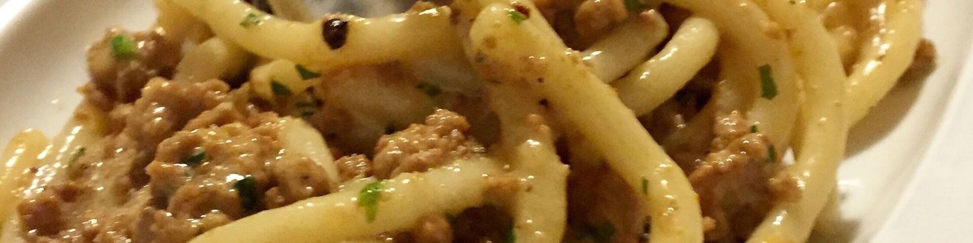 Pici Al Sugo Bianco. This dish I will crave long after I leave. And the place is just great all around. Drive through Chianti and do dinner here and you will not be disappointed. The fiorentina steak is also incredible.