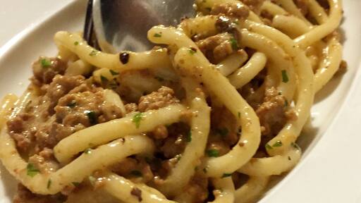 Pici Al Sugo Bianco. This dish I will crave long after I leave. And the place is just great all around. Drive through Chianti and do dinner here and you will not be disappointed. The fiorentina steak is also incredible.