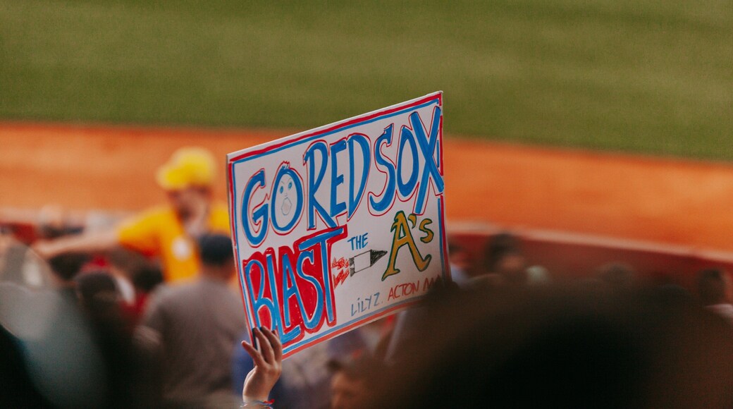 Fenway Park which includes signage and a sporting event