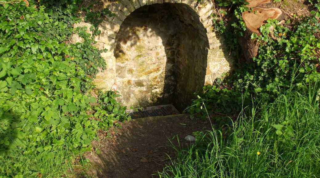 Der Kindlesbrunnen auf dem Michaelsberg (Untergrombach). Der Sage nach wurden alle neugeborenen Untergrombacher erst vom Klapperstorch aus dem „Kindlesbrunnen” geholt.