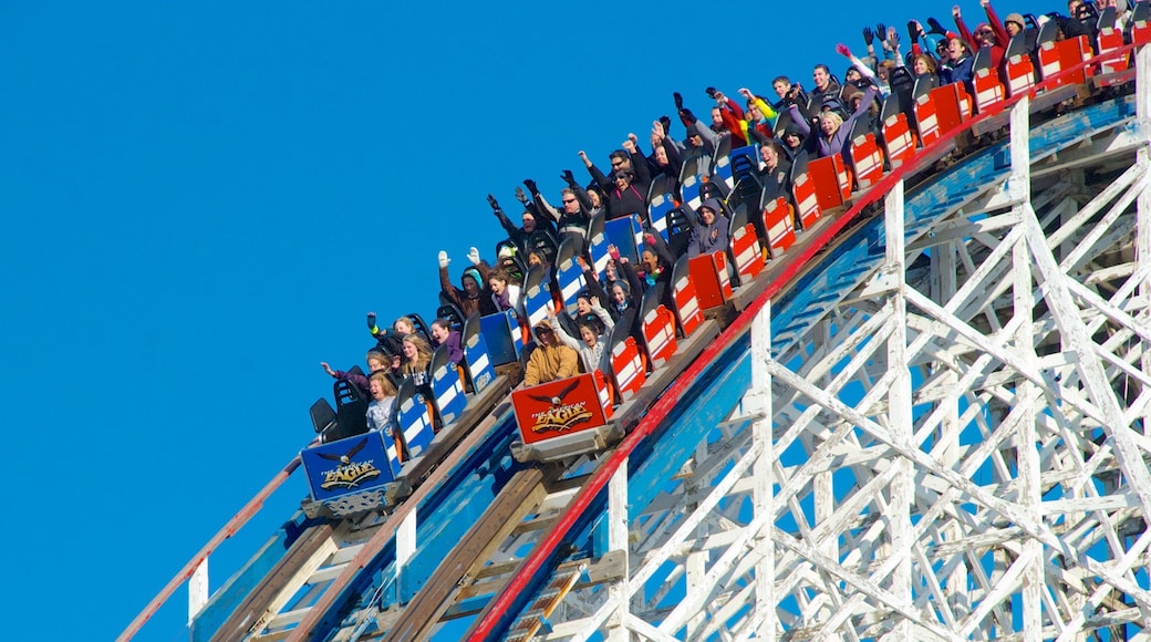 Six Flags Great America which includes rides as well as a large group of people