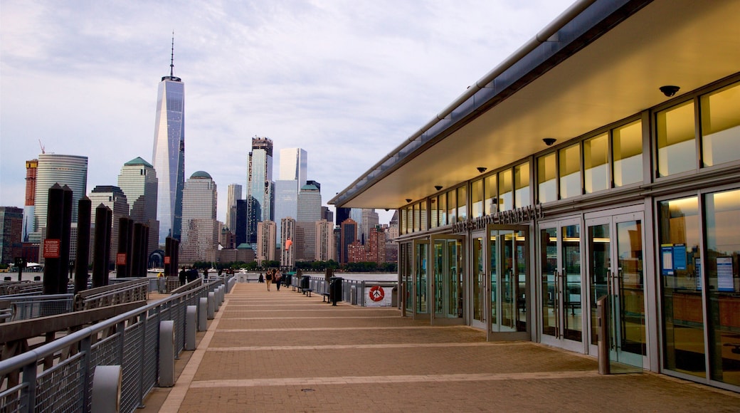Jersey City which includes a high-rise building and a city