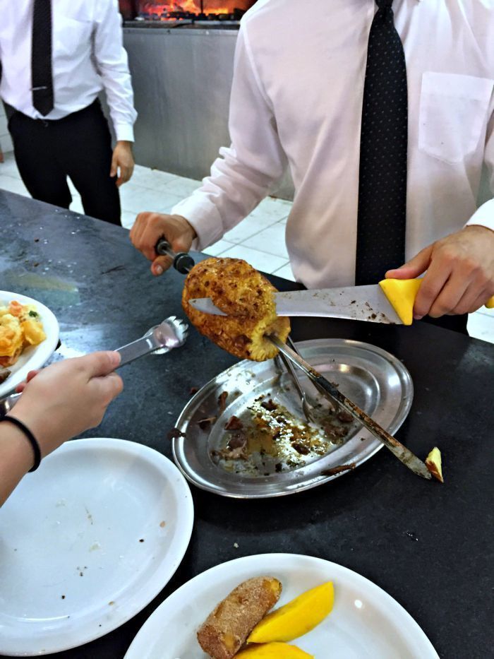 Brazilian churrasco, por quilo style. You choose what meats you want from the grill, but one of my favorite items is the abacaxi (pineapple) grilled with brown sugar and cinnamon. #delicious 