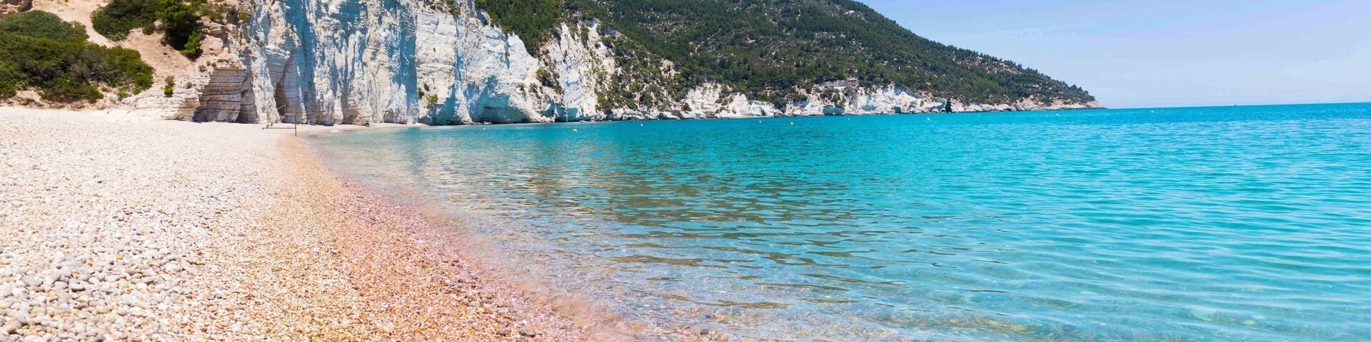 The beach Vignanotica, coast Gargano Apulia, Italy